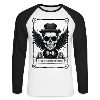 Angel - Skull - Unisex Baseballshirt langarm - Weiß/Schwarz - Vorne - Nik (191cm)