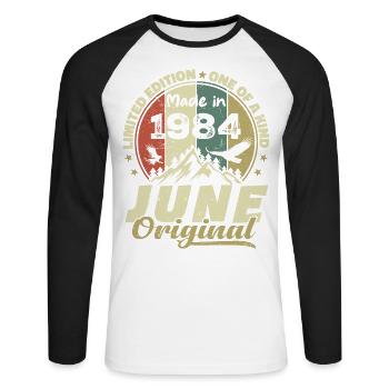 Juin 1984 Cadeau Anniversaire Juin 1984 Juin 1984 - T-shirt baseball manches longues Homme - blanc/noir - Devant - Nik (191cm)
