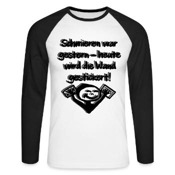 Heute wird gestickert - Unisex Baseballshirt langarm - Weiß/Schwarz - Vorne - Nik (191cm)