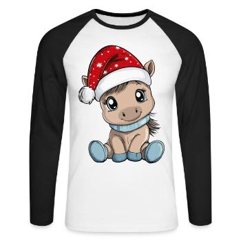 Pferd Weihnachten Süß Niedlich Xmas Weihnachtlich - Unisex Baseballshirt langarm - Weiß/Schwarz - Vorne - Nik (191cm)