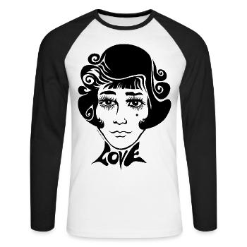 60s Love Sixties Frauengesicht Frau Gesicht female - Unisex Baseballshirt langarm - Weiß/Schwarz - Vorne - Nik (191cm)