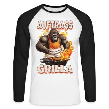 Grillen Grilla Griller Gorilla BBQ Spruch Lustig - Unisex Baseballshirt langarm - Weiß/Schwarz - Vorne - Nik (191cm)