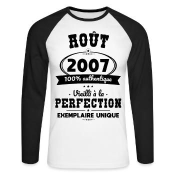 18th Birthday - August 2007 Perfection - Unisex Long Sleeve Baseball T-Shirt - white/black - Front - Nik (191cm)