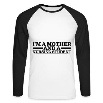 Je suis une mère et une étudiante infirmière 3 - T-shirt baseball manches longues Homme - blanc/noir - Devant - Nik (191cm)