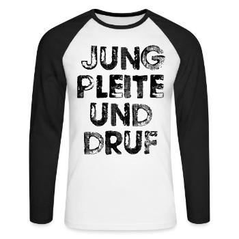Jung pleite und druf - Festival - Party - Unisex Baseballshirt langarm - Weiß/Schwarz - Vorne - Nik (191cm)