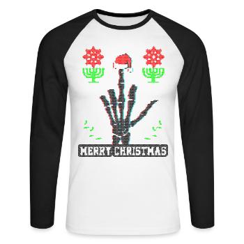 Vilain Noël Joyeux Noël cadeau de Noël - T-shirt baseball manches longues Homme - blanc/noir - Devant - Nik (191cm)