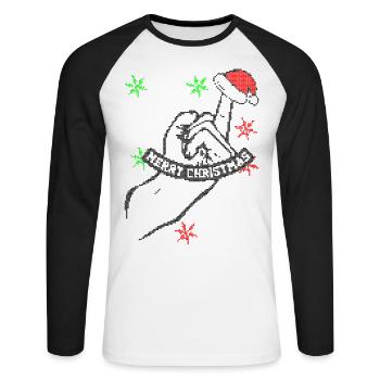 Vilain Noël Joyeux Noël cadeau de Noël - T-shirt baseball manches longues Homme - blanc/noir - Devant - Nik (191cm)