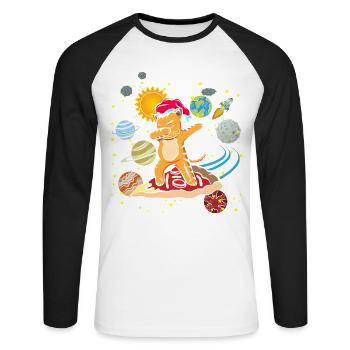 Dabbing Katze Dab Pizza Weltall Geschenk Weltraum - Unisex Baseballshirt langarm - Weiß/Schwarz - Vorne - Nik (191cm)