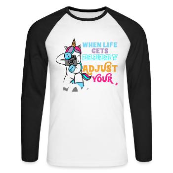 Unicorn photographer photographer gift camera - Unisex Long Sleeve Baseball T-Shirt - white/black - Front - Nik (191cm)