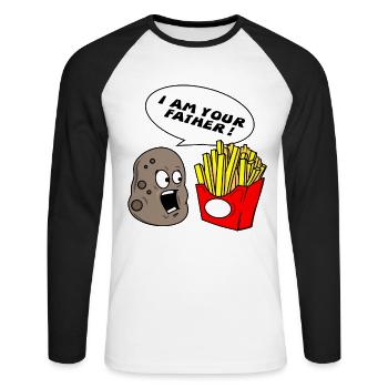 Star Kartoffel Pommes Frites Wars Vater Geschenk - Unisex Baseballshirt langarm - Weiß/Schwarz - Vorne - Nik (191cm)