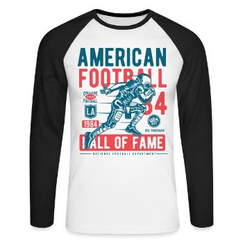 American Football Ballsport College Touchdown USA - Unisex Baseballshirt langarm - Weiß/Schwarz - Vorne - Nik (191cm)