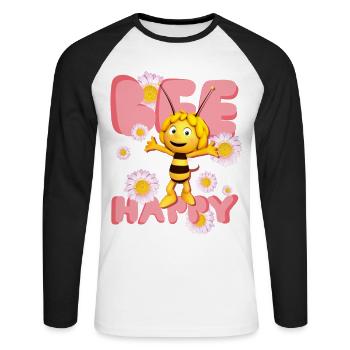 Maya L’Abeille Abeille Heureuse - T-shirt baseball manches longues Homme - blanc/noir - Devant - Nik (191cm)