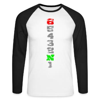 1N23456 used look - Unisex Long Sleeve Baseball T-Shirt - white/black - Front - Nik (191cm)