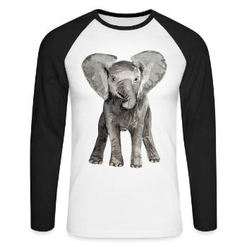 Éléphant bébé - T-shirt baseball manches longues Homme - blanc/noir - Devant - Nik (191cm)