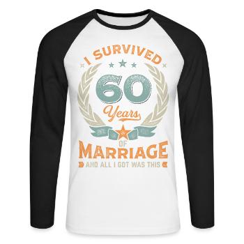 J’ai survécu à 60 ans de mariage - T-shirt baseball manches longues Homme - blanc/noir - Devant - Nik (191cm)