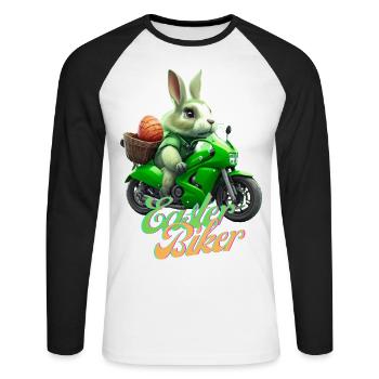 Easter Biker - The Easter Bunny becomes a biker - Unisex Long Sleeve Baseball T-Shirt - white/black - Front - Nik (191cm)