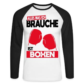 Alles was ich brauche ist Boxen - Geschenkidee - Unisex Baseballshirt langarm - Weiß/Schwarz - Vorne - Nik (191cm)