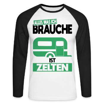 All I need is camping - gift idea - Unisex Long Sleeve Baseball T-Shirt - white/black - Front - Nik (191cm)