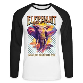 Éléphant Afrique Safari Nature Nature Nature Aquarelle Art - T-shirt baseball manches longues Homme - blanc/noir - Devant - Nik (191cm)