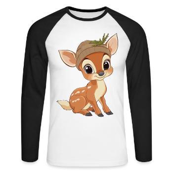 cerf mignon mignon bébé enfants animal fauve dessin animé - T-shirt baseball manches longues Homme - blanc/noir - Devant - Nik (191cm)