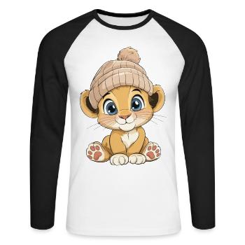 Lion mignon mignon bébé enfants animal dessin animé - T-shirt baseball manches longues Homme - blanc/noir - Devant - Nik (191cm)