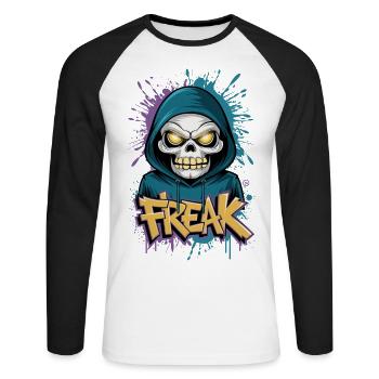 Freak - Skull, Totenkopf - Unisex Baseballshirt langarm - Weiß/Schwarz - Vorne - Nik (191cm)