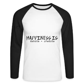 Happiness Is Debits équivaut à des crédits 8 - T-shirt baseball manches longues Homme - blanc/noir - Devant - Nik (191cm)