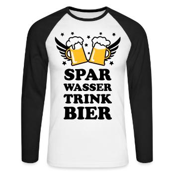 49 Spar Wasser trink Bier Spruch Sprüche - Unisex Baseballshirt langarm - Weiß/Schwarz - Vorne - Nik (191cm)