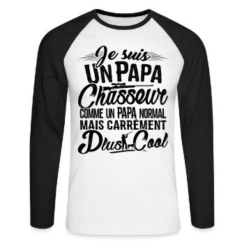 T-shirt Chasse - Papa Chasseur Plus Cool - T-shirt baseball manches longues Homme - blanc/noir - Devant - Nik (191cm)