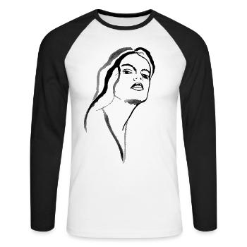Retro Goddess - verleiht Superkräfte! - Unisex Baseballshirt langarm - Weiß/Schwarz - Vorne - Nik (191cm)