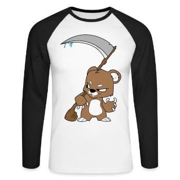 Cooler Teddy mit Sense Geschenkidee böse Kinder - Unisex Baseballshirt langarm - Weiß/Schwarz - Vorne - Nik (191cm)
