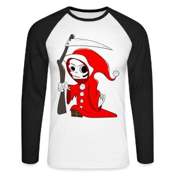 Idée de cadeau de Noël pour le Père Noël Grim Reaper - T-shirt baseball manches longues Homme - blanc/noir - Devant - Nik (191cm)