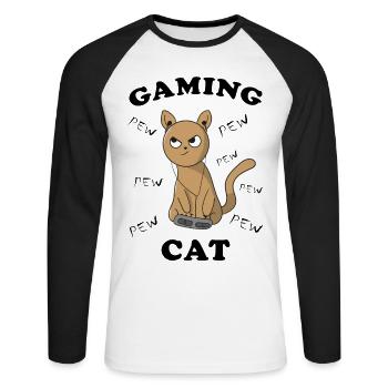 Katze Kätzchen Zocken Gaming Lustige Bilder - Unisex Baseballshirt langarm - Weiß/Schwarz - Vorne - Nik (191cm)
