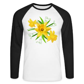 Yellow daffodil flowers Spring Easter flowers - Unisex Long Sleeve Baseball T-Shirt - white/black - Front - Nik (191cm)
