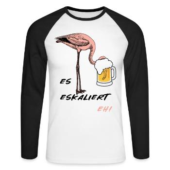 Flamingo Bier Alkohol saufen cooler Spruch - Unisex Baseballshirt langarm - Weiß/Schwarz - Vorne - Nik (191cm)