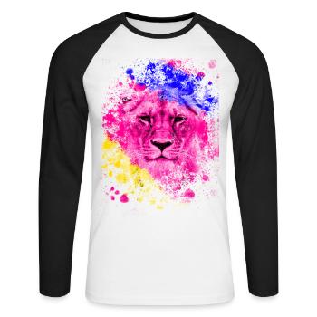 Lion art cadeau tête de lion coloré - T-shirt baseball manches longues Homme - blanc/noir - Devant - Nik (191cm)