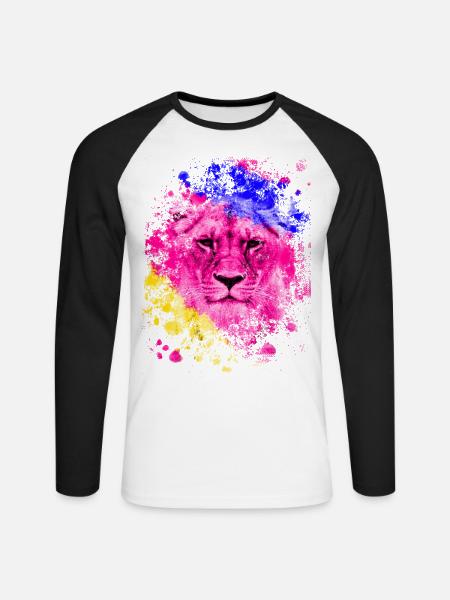 Löwe Kunst Farbenfroh Köwenkopf Geschenk - Unisex Baseballshirt langarm - Weiß/Schwarz