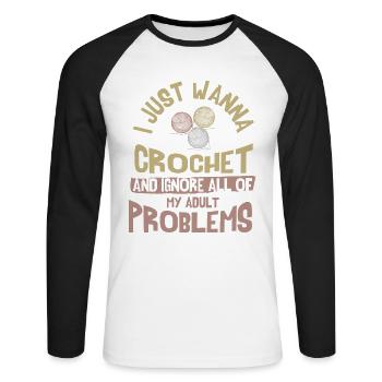 Crochet is LIFE - Unisex Long Sleeve Baseball T-Shirt - white/black - Front - Nik (191cm)