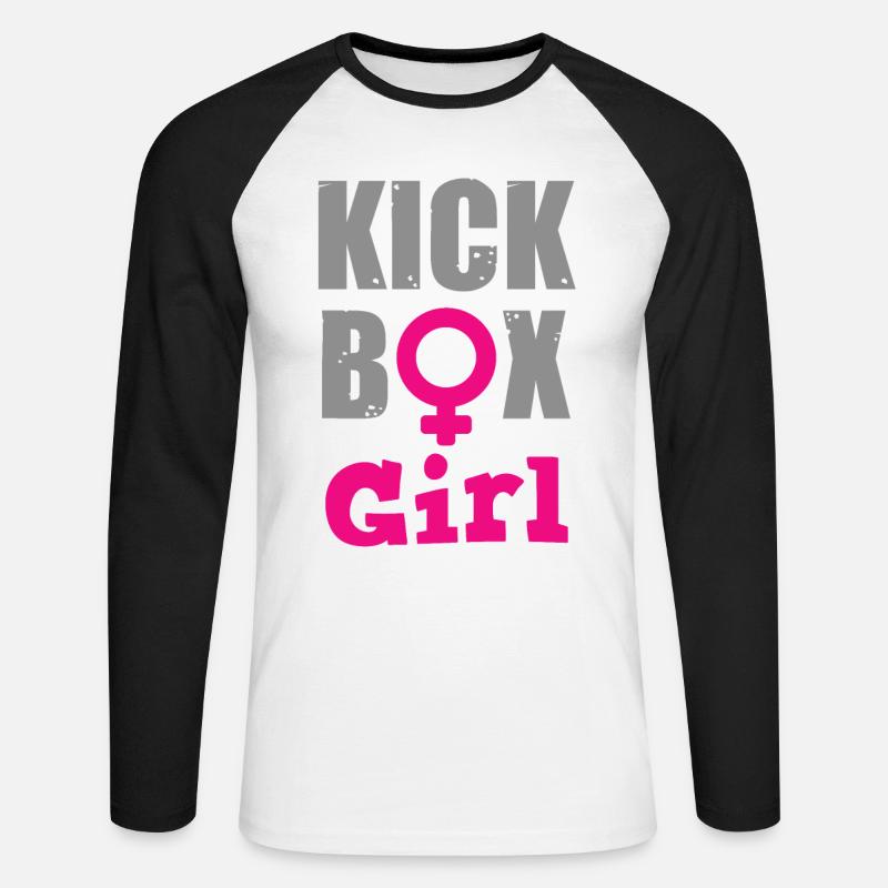 Kickbox-Mädchen - Unisex Baseballshirt langarm - Weiß/Schwarz