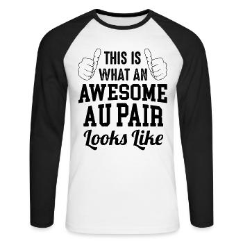 So sieht ein großartiges Au Pair aus - Unisex Baseballshirt langarm - Weiß/Schwarz - Vorne - Nik (191cm)