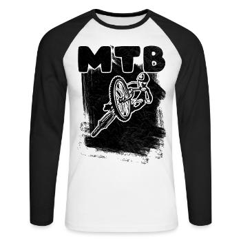 MTB Mountainbike Fahrrad Sport Mountainbiker Hobby - T-shirt baseball manches longues Homme - blanc/noir - Devant - Nik (191cm)