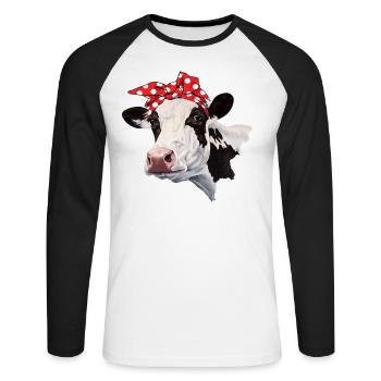 Bandana de vache - T-shirt baseball manches longues Homme - blanc/noir - Devant - Nik (191cm)
