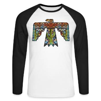 Aztekischer freier Vogel - Unisex Baseballshirt langarm - Weiß/Schwarz - Vorne - Nik (191cm)
