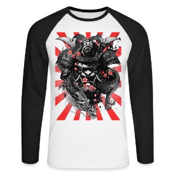 Guerrier samouraï - T-shirt baseball manches longues Homme - blanc/noir - Devant - Nik (191cm)