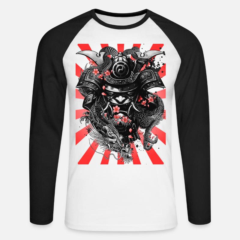 Samurai Krieger - Unisex Baseballshirt langarm - Weiß/Schwarz