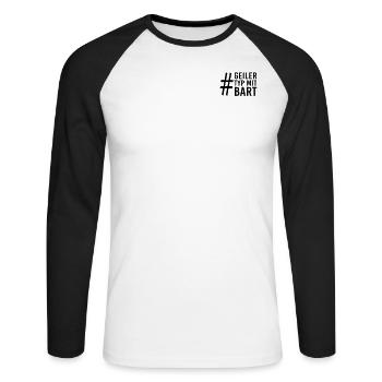Geiler Typ Mit Bart - #geilertypmitbart Hashtag - Unisex Baseballshirt langarm - Weiß/Schwarz - Vorne - Nik (191cm)
