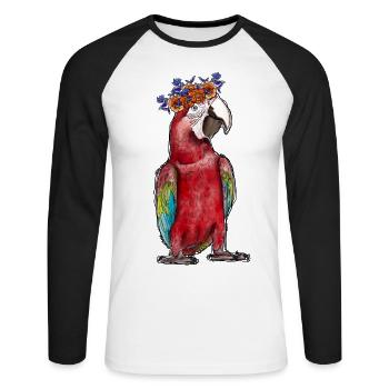 Watercolor Parrot - Unisex Long Sleeve Baseball T-Shirt - white/black - Front - Nik (191cm)