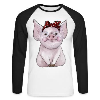 Bandana cochon - T-shirt baseball manches longues Homme - blanc/noir - Devant - Nik (191cm)