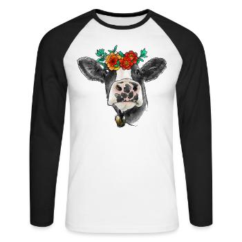 Aquarell Kuh - Unisex Baseballshirt langarm - Weiß/Schwarz - Vorne - Nik (191cm)