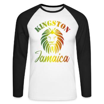 Kingston Town Jamaica Backpacker Travel - Unisex Baseballshirt langarm - Weiß/Schwarz - Vorne - Nik (191cm)